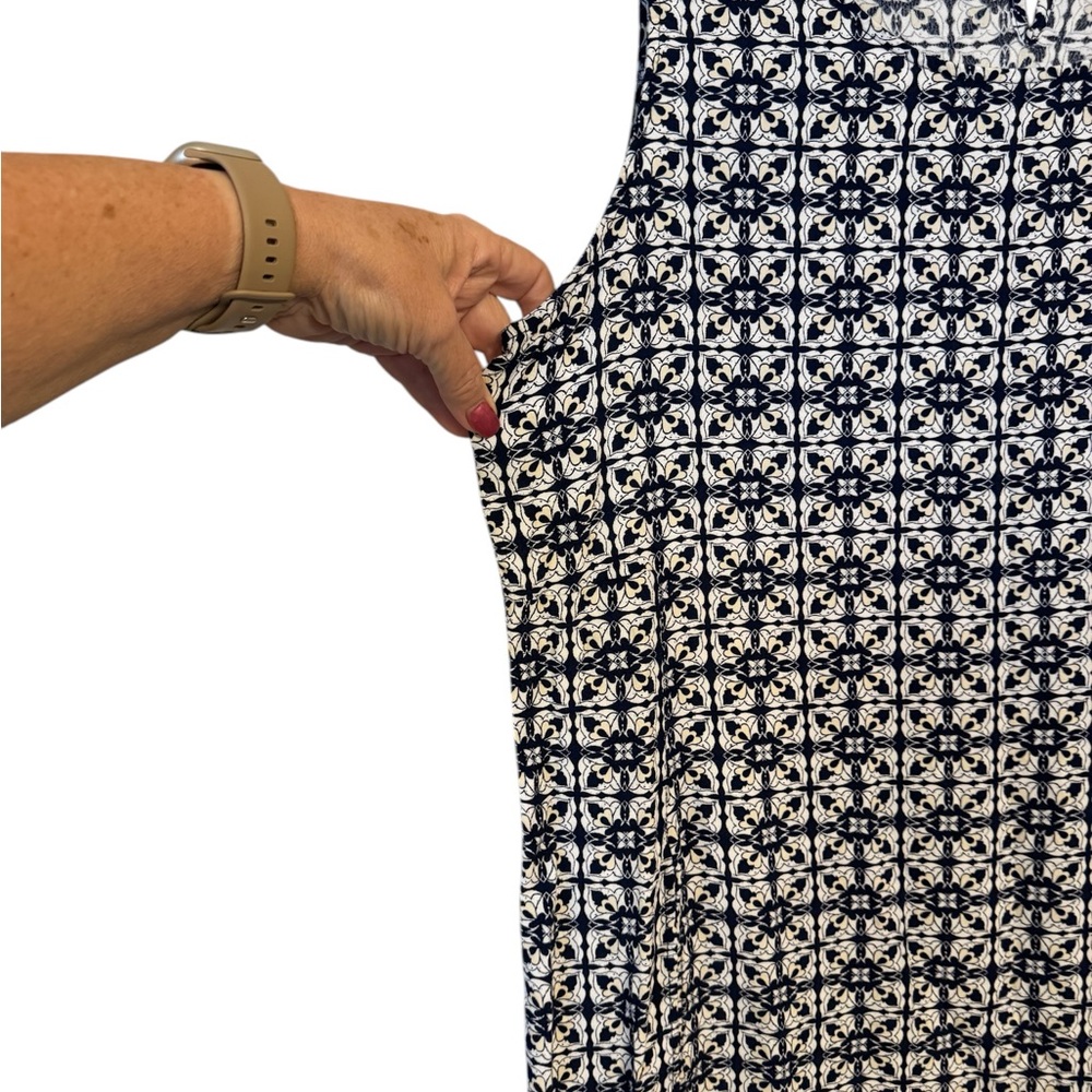 LIZ CLAIBORNE   Navy/White Print Sleeveless SPRING/SUMMER TOP       XLARGE    #S - Picture 4 of 10